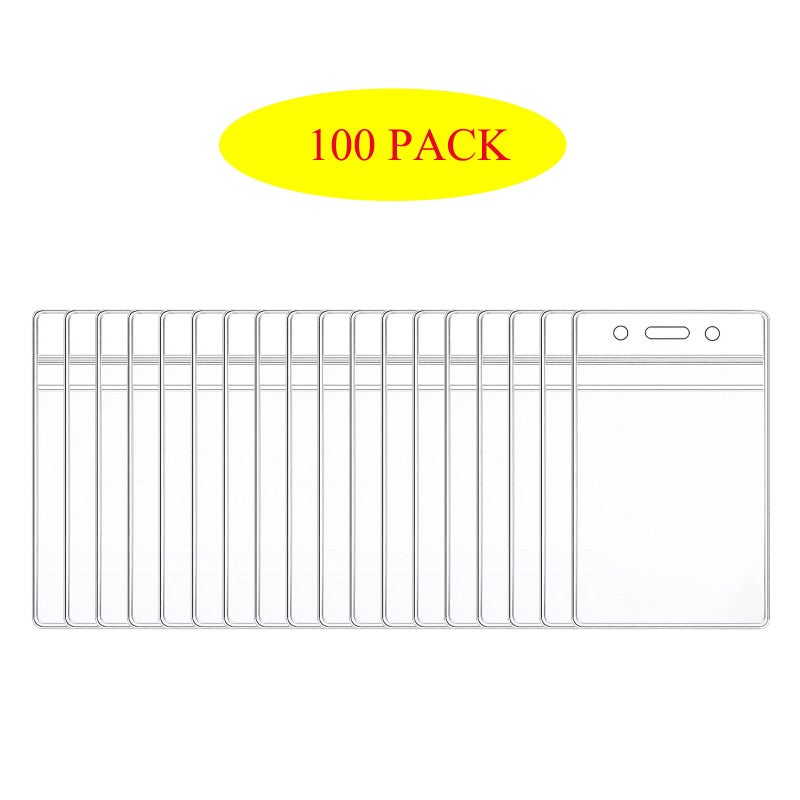 HOSL 100 Pcs Clear Plastic Vertical Name Tag Holders Fit Card Size 2.62X3.75 Bulk ID Card Holders Id Badge Holders Name Case Badge Cover Sleeves(Vertical 100pcs) - Image 2